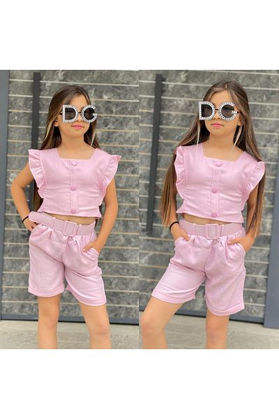 KOKOŞ BEBEK Girl's Set with Linen Shorts