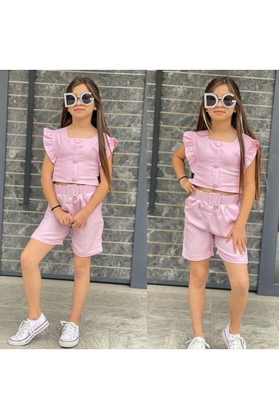 KOKOŞ BEBEK Girl's Set with Linen Shorts