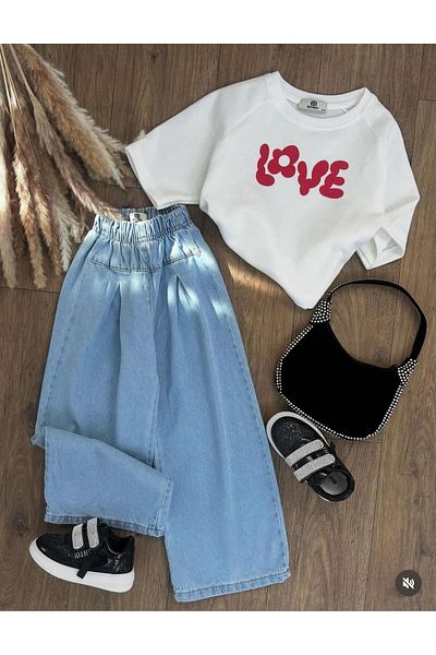 KOKOŞ BEBEK Set de 2 piese Love cu pantaloni din denim