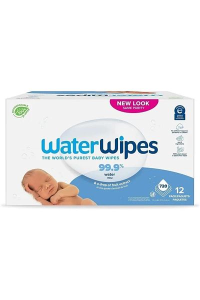 WaterWipes عبوة من 12 منديلًا مبللًا للأطفال، تحتوي كل منها على 720 منديلًا - للبشرة الحساسة، للأطفال الخدج، نباتية، منتج جديد بيولوجيًا