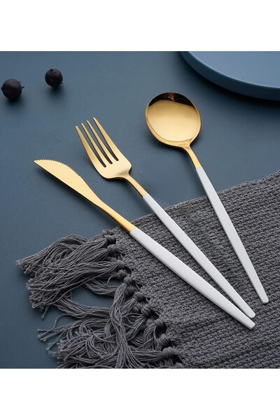 BRE HOME 6-Person Gold White Stainless Steel 18-Piece Round Form Cutlery Set