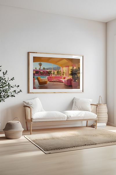 Home Pink Palm Island, Licensed Framed Painting, Living Room Decor, Teen Room Decoration