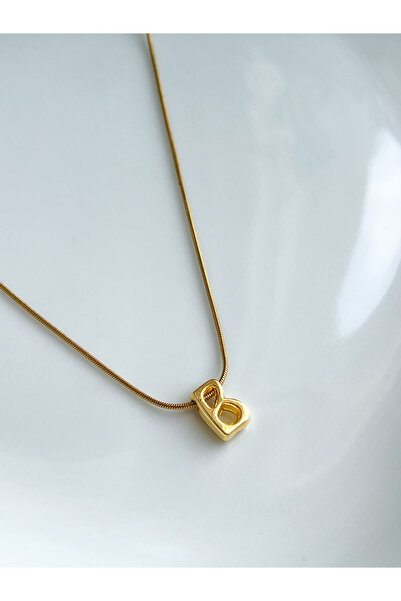 ALEYKA Paslanmaz Çelik ince yılan zincir ile tasarlanmış altın ve rodyum kaplama harf kolye