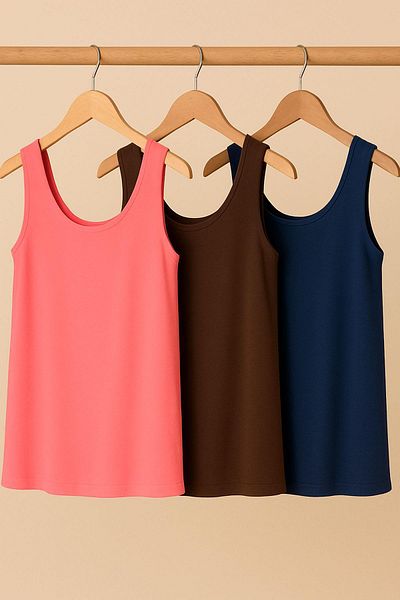 COTENCONCEPT Tricou pentru atlet cu bretele groase din bumbac, 3 bucăți