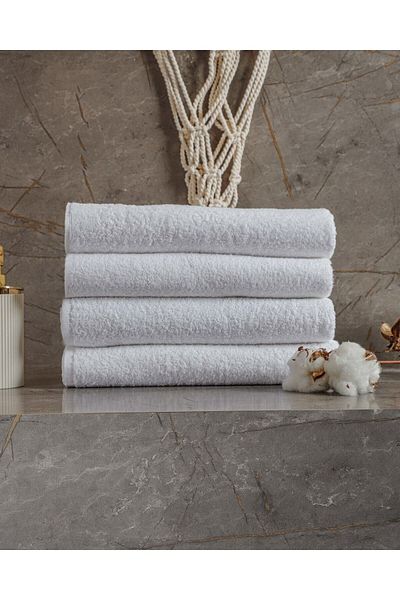 Gön Ev Tekstili White Hand Towel 10 Pieces Hotel Towel, 100% Cotton 200 Grams 50X90 cm