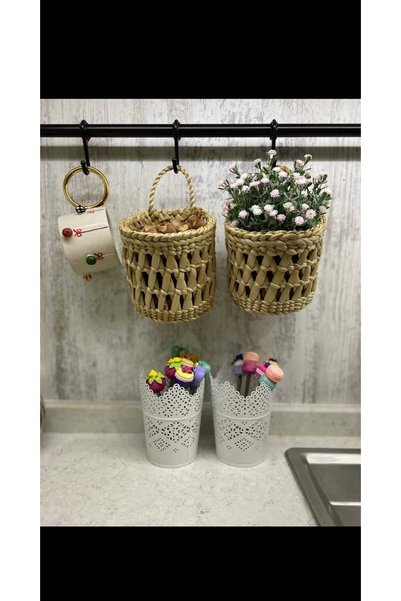 EM&MA DESİNG 2-Piece Wicker Basket with Handles Kitchen Living Room Bathroom Garden Wall