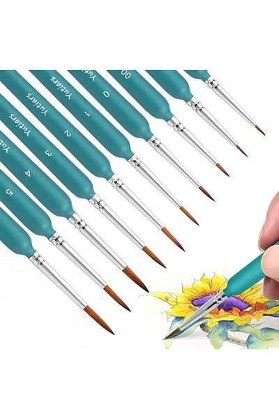 Choice Green 10pcs Micro Brushes Fine Detail Nib Brush Set With Ergonomic Handle,oil,watercolor,face,nail,s