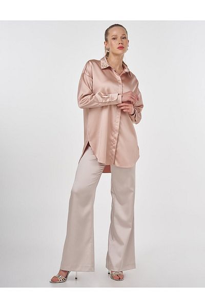 Kayra Embroidered Satin Tunic Copper