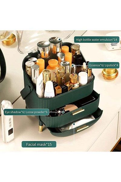 COOYA Makeup Storage Organizer,with Brush,Lipstick Organizer & Cover,for Bathroom Countertop,Bedroom