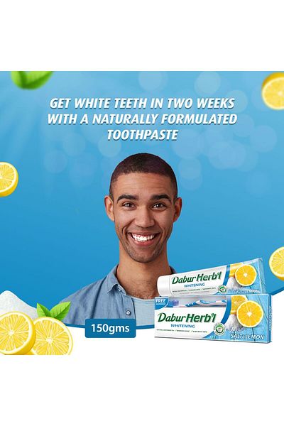 Dabur Herbal Whitening Salt & Lemon Toothpaste 2 x 150 g + Toothbrush