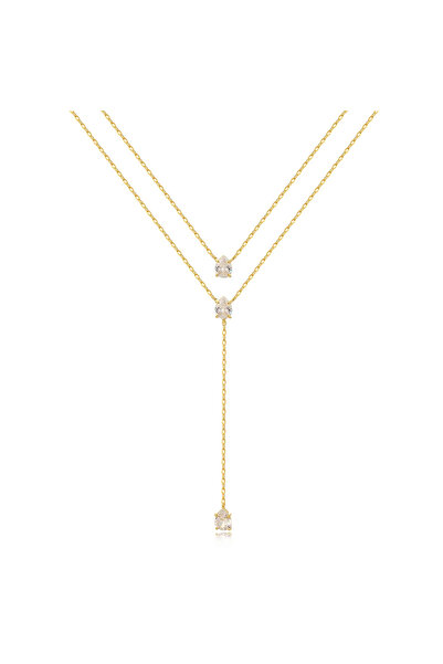 Choice1 gold white cz Water Drop Simple Double Layer Tear Drop Charm Necklace...
