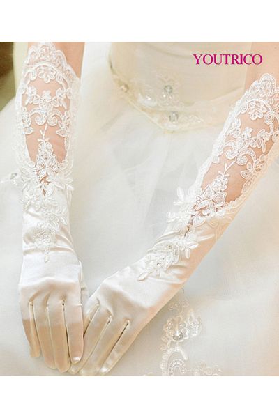 Youtrico Wedding Gloves - Vintage Ivory Lace Bridal Accessories for Classic Romance