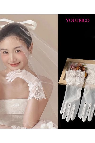 Youtrico Wedding Gloves - Vintage Ivory Lace Bridal Accessories for Classic Romance
