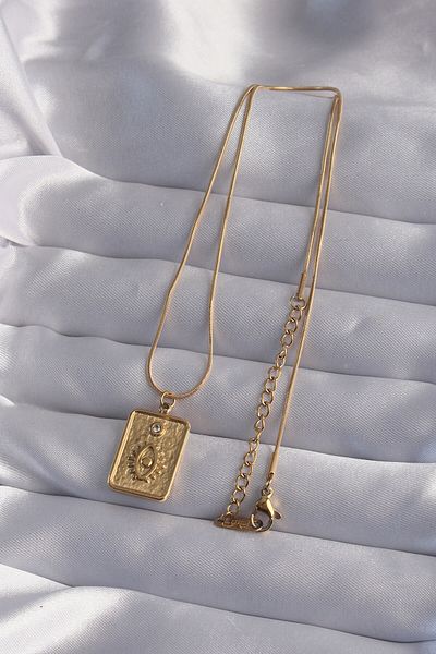 Skygo 316L Steel Chain Gold Color Zircon Stone Eye Figure Tarot Necklace - Tj-Bko9017