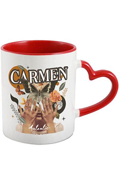 StoryGift Romania Cana Cu Numele Carmen, Colaj Fata, Fluture, Flori, Cerc, 33...