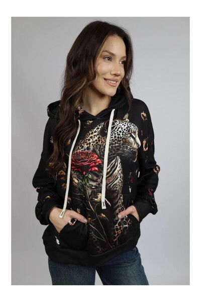 FASHIONLAND HANORAC CU GLUGA SI BUZUNAR FRONTAL JUNGLE ROSE TIGER TALIE UNICA Multicolora