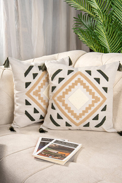 Bade Design 2li Punch Nakışlı Kırlent Kılıfı Yastık Klıfı Çok Tercih Edilen