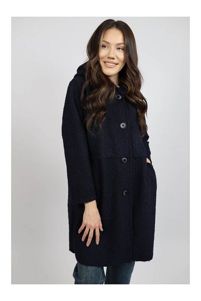 FASHIONLAND JIANNA HOODED MIDI COAT WITH POCKET UNLINED BUTTON CLOSURE ONE SIZE NAVY BLUE