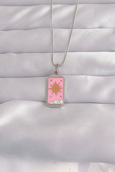 Skygo 316L Steel Silver Color Pink Enameled Sun Model Tarot Necklace - Tj-Bko9043