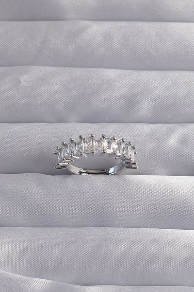 Skygo Silver Color Baguette Stone Waterway Ring with Brass Adjustment - Tj-Byk3286