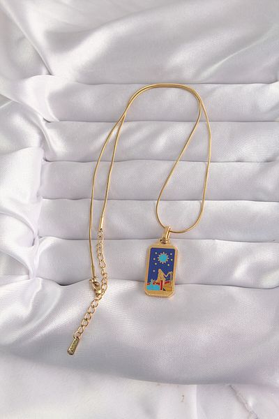 Skygo 316L Steel Gold Color Blue Enamel Girl Figure Tarot Pendant - Tj-Bko9033
