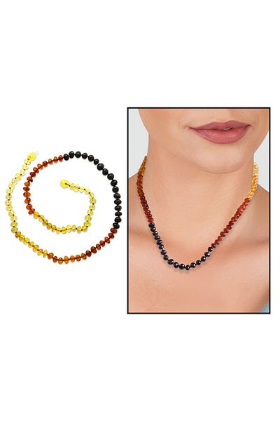 Tesbihane Colorful Rainbow Drop Amber Women's Necklace with Stone DeTail