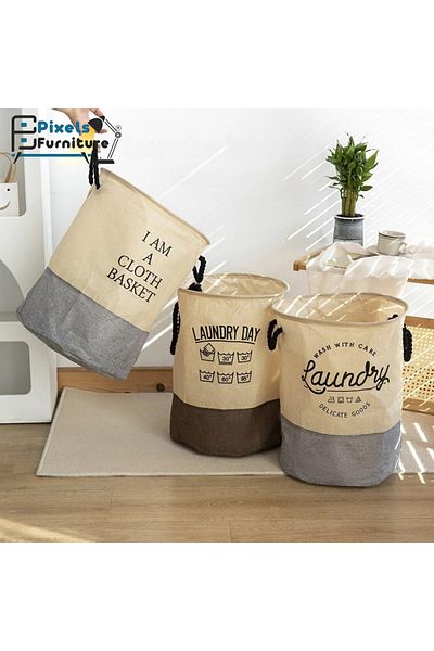 PixelsFurniture Pixel Furniture 2-Piece Multi-Purpose Foldable Fabric Laundry Basket Set, Random Color