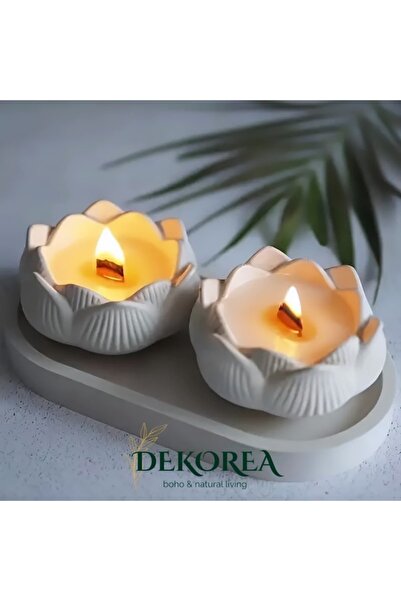 DEKOPOR Dekorea Home Lotus Taş Tozu Mumluk – El Yapımı Aromaterapi Mum