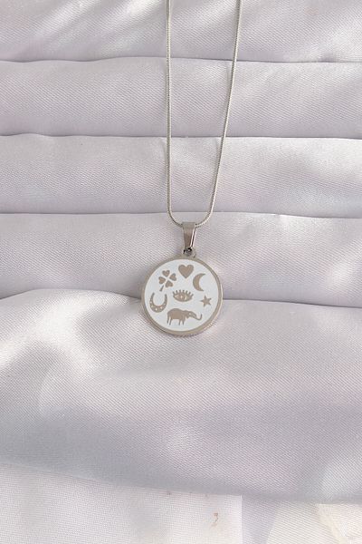 Skygo 316L Steel Silver Color White Enamel Mixed Figure Tarot Necklace - Tj-Bko9052