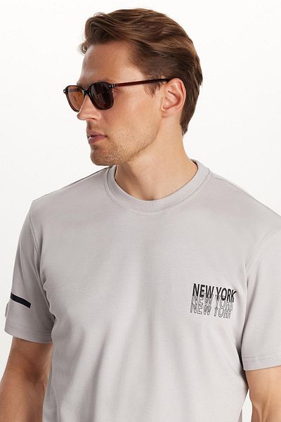 Tudors Men's Slim Fit Slim Fit Cotton Plain Basic Printed Crew Neck Gray T-Shirt