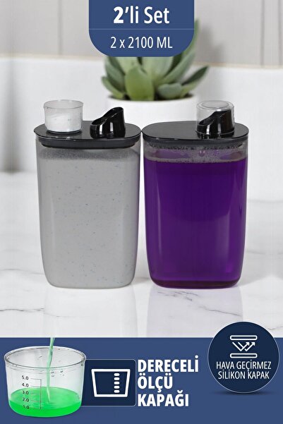 İronika Silikon Kapaklı Ölçekli Toz Sıvı Tablet Deterjan Saklama Kabı Kutusu 2100 Ml 2 Adet