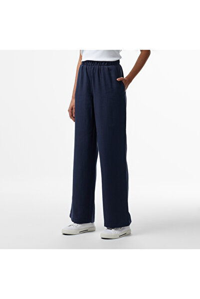 Nautica Kadın Lacivert Regular Fit Keten Karışımlı Pantolon