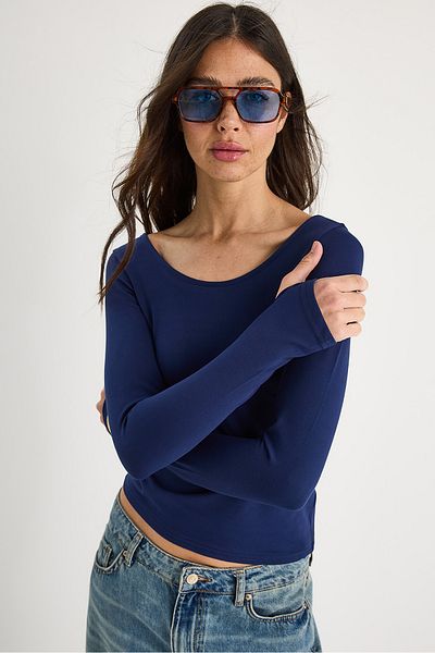 Bianco Lucci Damen-Bluse mit U-Boot-Ausschnitt und Fingerpass Basic 0242 60284029