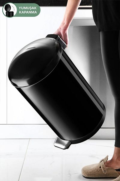 Prima Nova Curved Lid Trash Can 30 Lt Black Inner Part Black