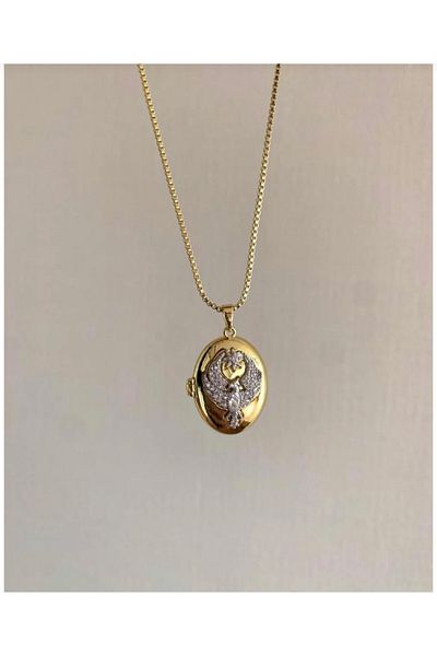 AKSESUARIM Zircon Stone, Covered, Photo Can Be Put, Colorful Phoenix, Black Steel Necklace