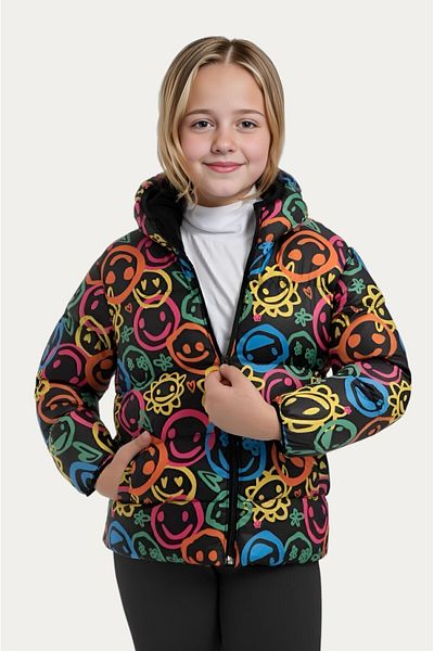 Montstop Girl's Emoji Patterned Fleece Furry Pocket Water and Windproof Hooded Winter Puffer Jacket