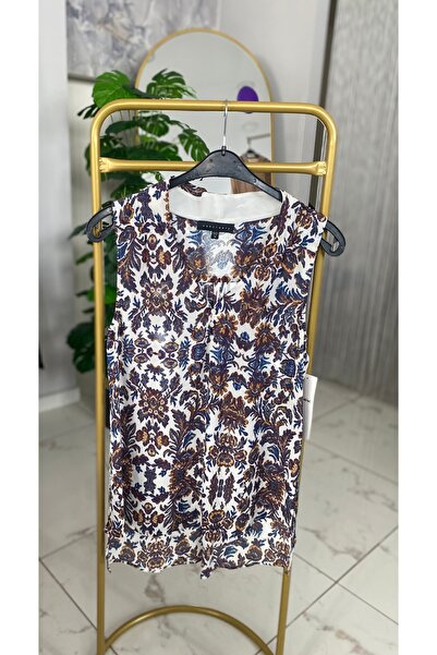 Anka Desenli kolsuz şifon bluz