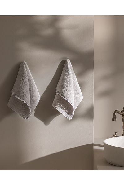 Madame Coco Bastienne Crochet 2-Piece 100% Cotton Hand Towel - Gray/White