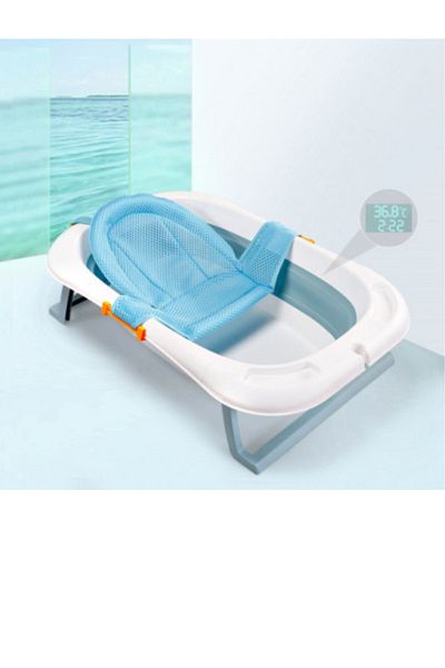 OEM Foldable bathtub with ergonomic hammock, thermometer, blue