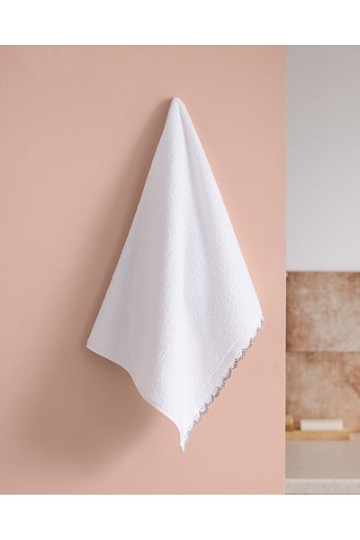 Madame Coco Bastienne Crochet 100% Cotton Face Towel - White/Grey - 50X70 cm
