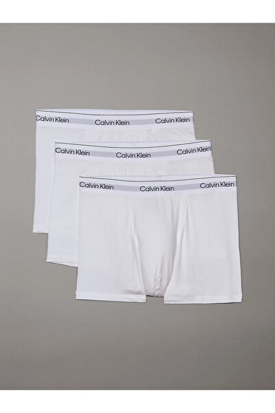 Calvin Klein Erkek Pamuklu Normal Kalıp Logolu Elastik Bel Bantlı 3'lü Beyaz Boxer LV00NB4286-100