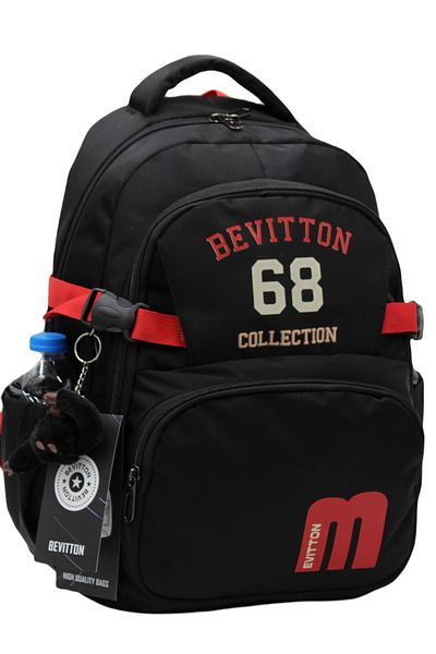 Bevitton Bvt-34500 School Bag Water Repellent Fabric Unisex Black-Red Daily School Backpack