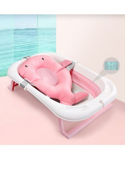 OEM Foldable bathtub with ergonomic cushion, thermometer, pink