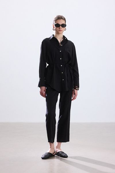 BE BLUE Black Cotton Linen Shirt