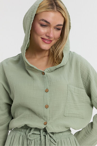 Heaven Ephesus MÜSLİN KAPÜŞONLU DÜĞMELİ CROP - 1160 -