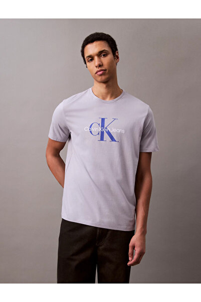 Calvin Klein Erkek Logolu Bisiklet Yaka Kısa Kol Standart Mor T-Shirt LV040EM...