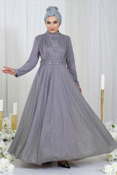 Missvalle Πέτρινο βραδινό φόρεμα με λεπτομέρεια γκλίτερ με ντραπέ στήθος λιλά...