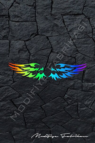 Modifiye Fabrikası Melek Kanat Sticker Folyo - Hologram - 24 X 5.5 Cm