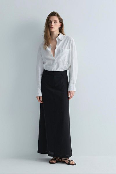 Suud Collection Black Marie Maxi Linen Skirt
