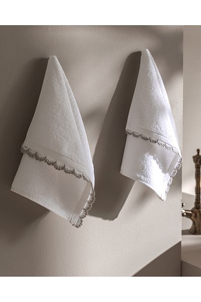 Madame Coco Bastienne Crochet 2-Piece 100% Cotton Hand Towel - White/Grey